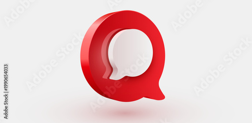 3D social media speech bubble icon. Minimalist communication element for web design interface. Vector illustration