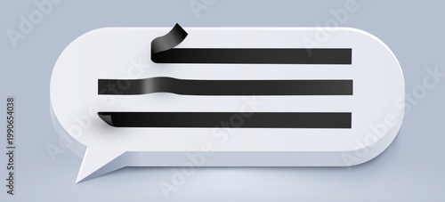 3D speech bubble with black peeling sticker ribbons for your design and modern text display. Vector illustration