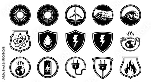 Renewable Energy and Power Protection Vector Icon Set