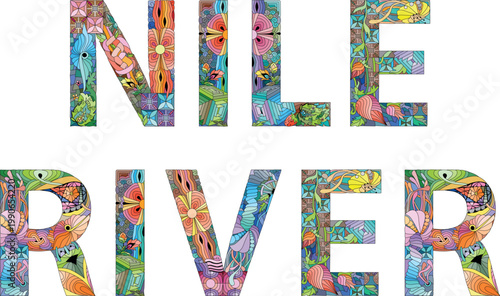 Nile river words. Hand drawn lettering. Vector text.