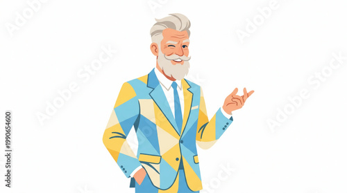 Stylish mature businessman with grey hair and beard winking