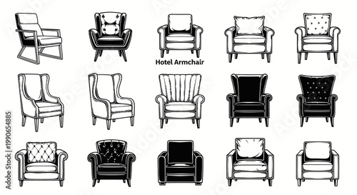 Collection of Vintage and Modern Hotel Armchair Illustrations