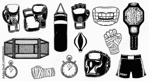 Professional Boxing and MMA Training Gear Vector Set