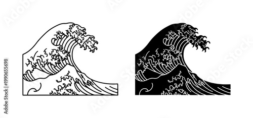 Foto Stylized Japanese Wave Vector Art, Traditional Ocean Swell Illustration, Dynamic