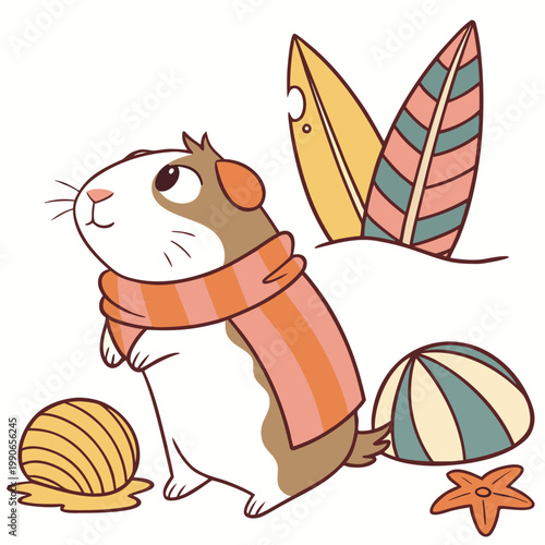 Vector illustration of a Bashful Guinea pig with with a scarf, styled in a Under the Sea theme using Ocean Dreams colors