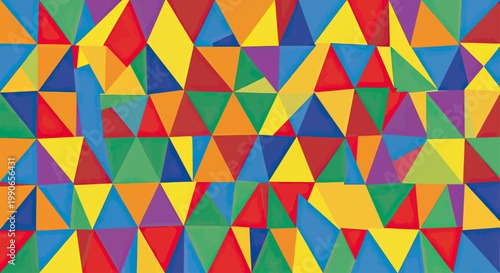 A vibrant, abstract geometric mosaic of colorful triangles