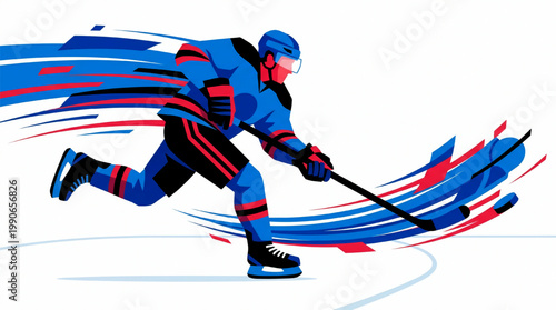 Dynamic Hockey Player in Action with Streaking Colors.