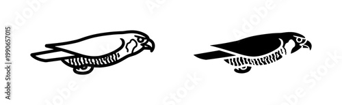 Minimalist Falcon Vector Icons, Outline and Silhouette, Bird of Prey Graphics, Hunting Bird Art, Symbol of Speed and Freedom
