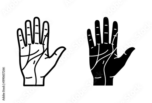 Tableau sur toile Palmistry Hand Vector Icons, Fortune Telling Symbols, Chiromancy Lines, Mystical