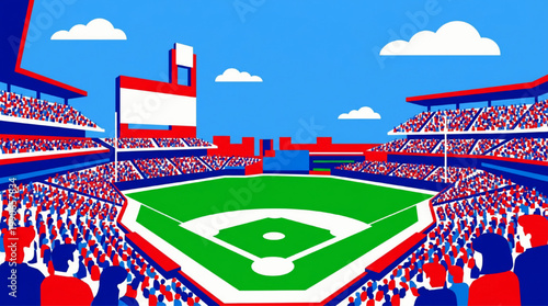 Vibrant Baseball Stadium Scene with Packed Stands.