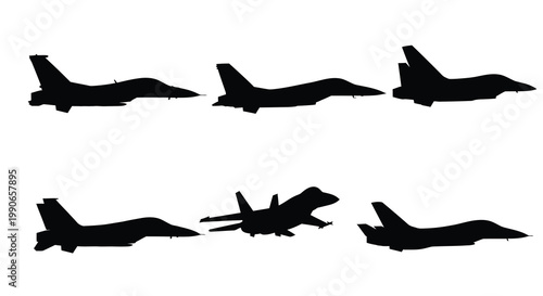 Multiple fighter jet silhouettes in flight formation a dramatic visual representation silhouette