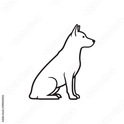 Side view dog sitting outline vector flat illustration design. Simple dog outline