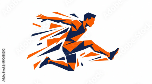 Dynamic Athlete Leaping Forward in Abstract Geometric Style.
