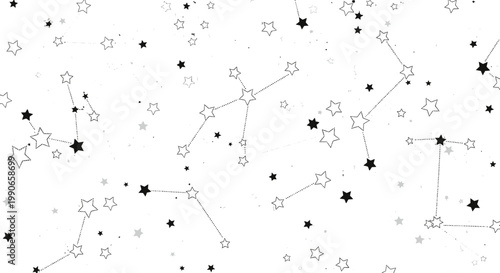 A scattering of interconnected stars and constellations against a white background