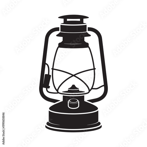 Simple black and white illustration of a vintage kerosene lantern