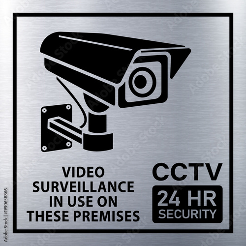 Warning This Area Is Under 24 Hour Video Surveillance Symbol Sign-Silver