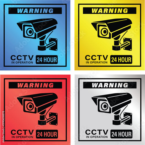 24 Hour Video Surveillance Symbol Sign - 1 Set (4 pcs)