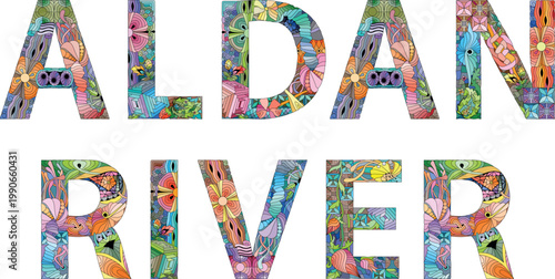 Aldan river words. Hand drawn lettering. Vector text.