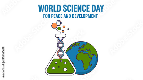 World Science Day for Peace and Development illustration with globe and beaker