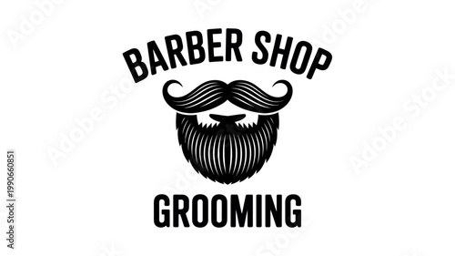 Barber shop grooming logo with mustache and beard icon design