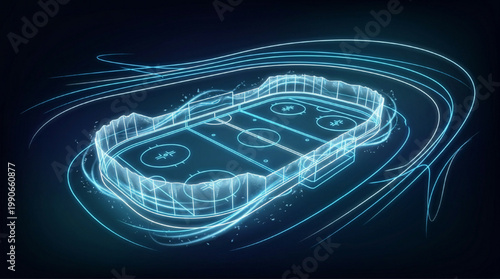 Abstract digital hologram of an ice hockey rink