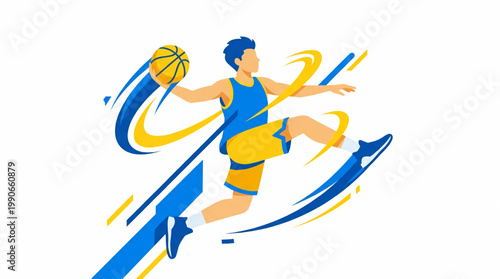 Dynamic illustration of a basketball player performing a jump shot