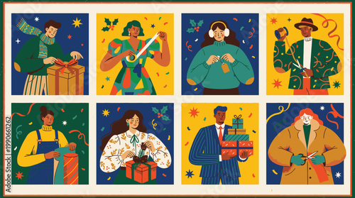 Colorful Traditional Mexican Folk Art Portraits Collection.