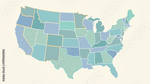 Minimalist illustrated map of the United States with muted colors