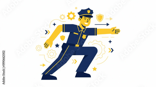 Police Officer in Action Uniform with Authority.