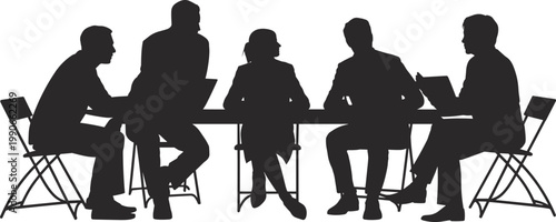 Business people silhouettes sitting at conference table meeting, professional corporate team discussion, office teamwork, collaboration, and management group for networking