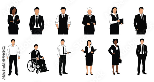 Business people silhouette collection diverse professionals in formal attire representing corporate teams and workplace diversity
