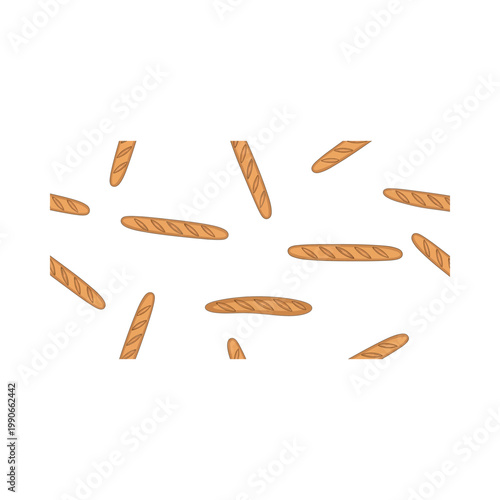 Collection of French bread rolls scattered.