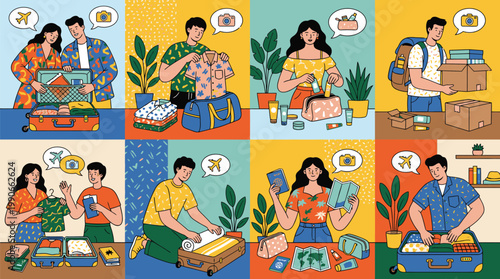 People Engaged in Various Indoor Activities Illustration.