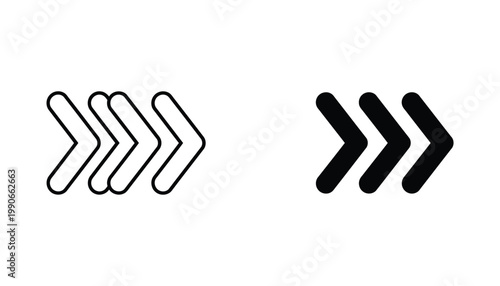 Chevron arrow icon set rightward direction vector graphic illustration