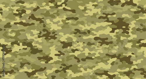 A detailed camouflage pattern featuring irregular shapes in shades of green and brown