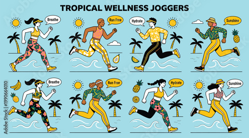 Tropical Wellness Joggers in Action Outdoor Scene.