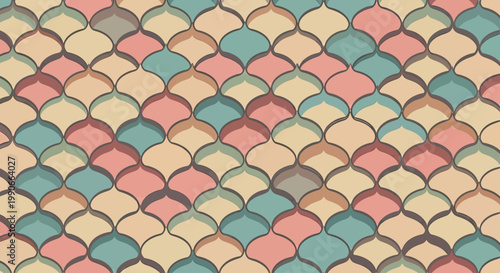 Interlocking pastel shapes create a retro-inspired geometric pattern with subtle shading