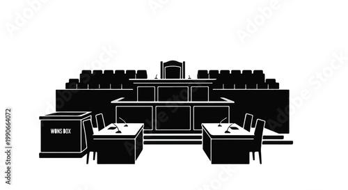 Courtroom Interior Silhouette for Legal Trials and Judicial Hearings