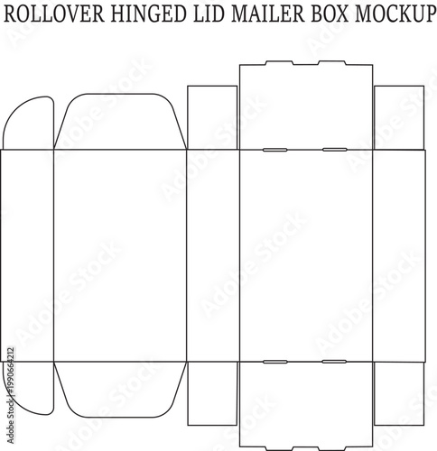 Tableau sur toile Rollover Hinged Lid Mailer Box Dieline Template for E-commerce Shipping Packagin