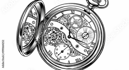 Intricate engraved pocket watch showing detailed clockwork mechanism