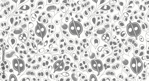 A dense, repeating pattern of abstract organic shapes, reminiscent of seeds and leaves, in grey