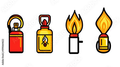 Vector illustration of various fuel sources tanks and flames, perfect for energy concepts