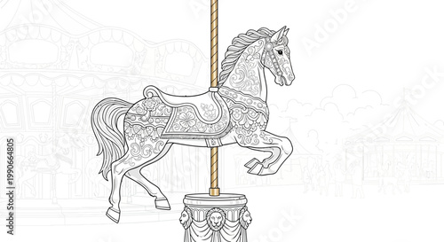 Elegant carousel horse illustration with ornamental details on white