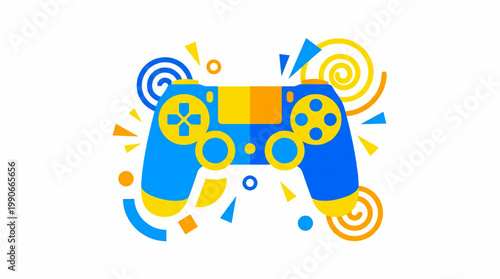 Vibrant Blue and Yellow Video Game Controller Illustration.