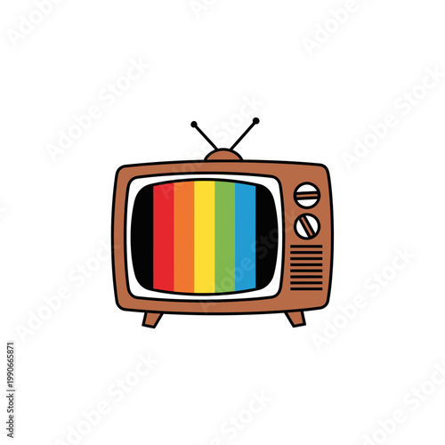 Retro vintage television vector with rainbow test pattern