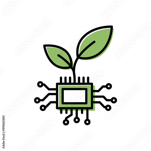 Green Technology Microchip and Plant Sprout Vector Illustration