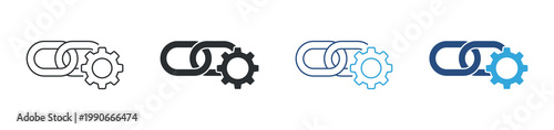 API connection icon set. Application Programming Interface, system integration concept, chain and gear symbol, vector illustration