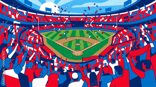 Vibrant Baseball Stadium Crowd Cheering During Game.