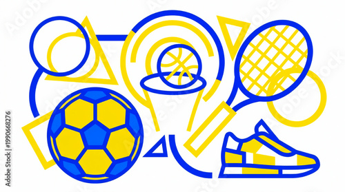 Collection of Various Sports Equipment and Symbols.