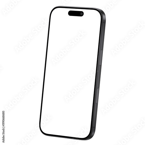 Isolated and isometric black smartphone png. Mockup template. No background. 